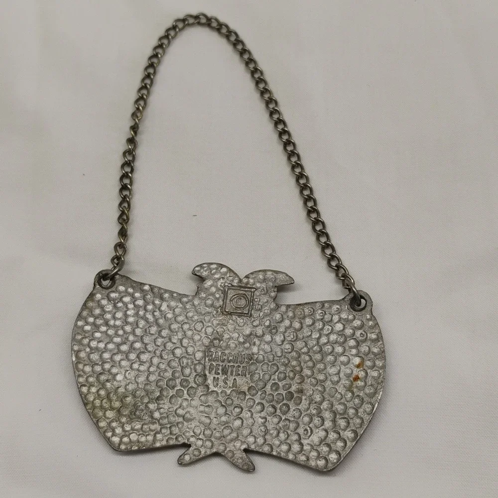 Bacchus Pewter GIN Decanter Alcohol Bottle Engraveable Chain Label Tag USA